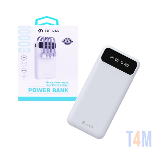 Devia Power Bank EP-189 with 4 -in-1 Cable USB+Lightning+Micro+Type-C 2A 10000mAh White